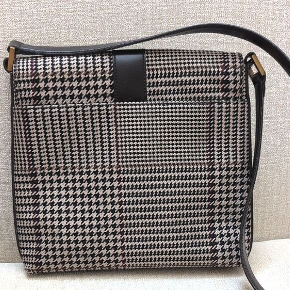 Lauren Ralph Lauren Houndstooth Brown Leather Shoulder Bag Y2K Preppy Vintage - Picture 3 of 14